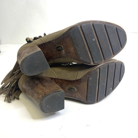 Frye Fringe Ankle Boots‎ Suede Womens Size 8M Gray Lace Up 3.5" High Heels Boho - Picture 4 of 16